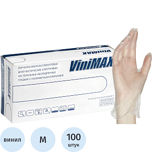 Перчатки одноразовые виниловые неопудр. прозрачные р.M 100шт/уп,ПС