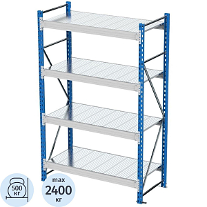 Стеллаж металлический SK6_MZ_SGR-V-15104-2,5 4 яруса 1500х1000, Выс.2500