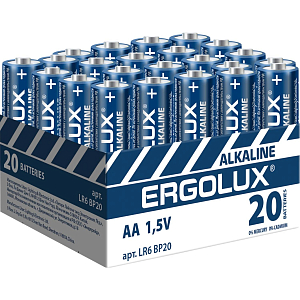 Батарейка Ergolux AA/LR 6 Alkaline BP-20 (LR 6 BP20, 1.5В) (20 шт в уп.)