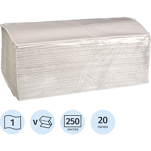 Полотенца бумажные д/дисп V-слож 1сл сер вторич 250л 20пач/уп_СПБКЗН