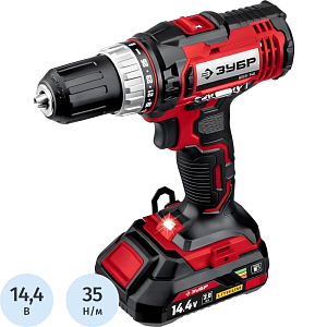 Дрель-шуруповерт аккумуляторная Li-ion ЗУБР ДШЛ-145-21, 14.4 В, 1 АКБ