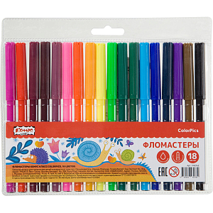 Фломастеры Комус Класс ColorPics набор 18 цв.,вентилир.,смыв., блист. упак