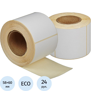Термоэтикетки ЭКО 58х60, без печати, 450шт/рул, вт.40, 24рул/уп