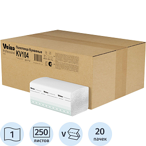 Полотенца бумажные д/дисп Veiro Prof Basic 1сл 250лx20пач/кор V-слож KV104