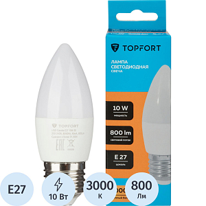 Лампа светодиодная Topfort E27 10W 3000K свеча