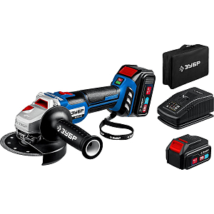 Шлифмашина угловая бесщеточная аккум. ЗУБР AB-125-42, 20 В, 2 АКБ (4Ач)