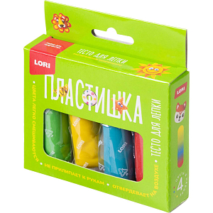  Тесто для лепки Пластишка 4 цв по 30 гр, Тдл-046