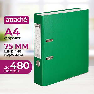Папка-регистратор ATTACHE(ПВХ+бум)с мет.уголком,75мм,зеленая,ПБП1,карм.кор