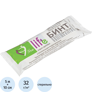 Бинт стер. 5мх10см, Life (инд голубая уп пл.32г. ) ШК68021