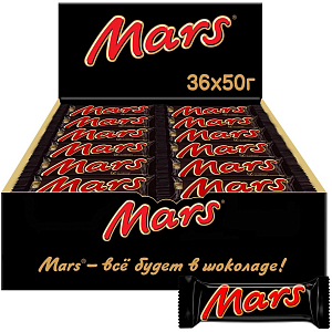 Шоколадный батончик Mars с карамелью и нугой, 50гх36шт/уп