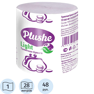 Бумага туалетная ЭКО PlusheLight 1сл,28м,сер,б/втулки,48рул/уп_упаковка У