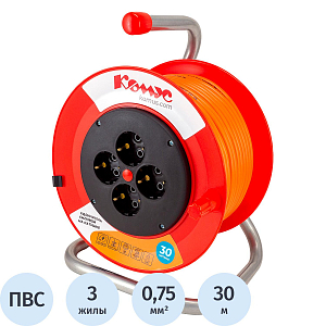 Удлинитель КОМУС ПВС 3х0,75кв.мм. 30м 10А 4 гнезда с/з.,без/загл,IP20,оранж