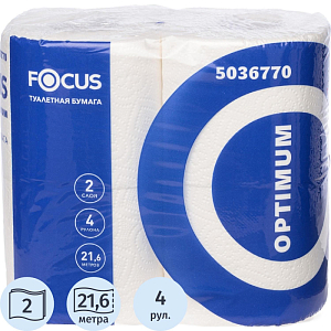 Бумага туалетная Focus Optimum 2сл белая 22м 180л 4рул/уп_5036770/50202215