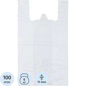 Пакет-майка ПНД 30+18х55 15мкм 100шт./уп. белый