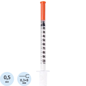 Шприц инсулиновый U-100 0,5мл 30G(0,3x8) инт. 10ш/уп SFM