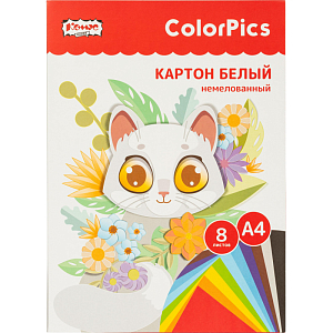 Картон белый  8л,А4 немелованный Комус Класс ColorPics в папке