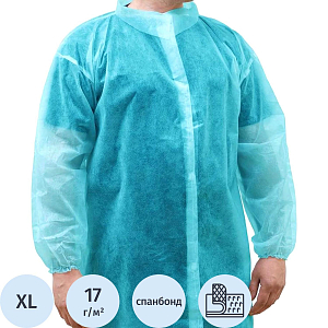 Халат н/с процед, рук.рез, на липуч, XL, дл.110см, пл 17, голуб, 10шт/уп