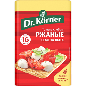 Хлебцы Dr.Korner Ржаные хрустящие с семенами льна, 100гх10шт/уп