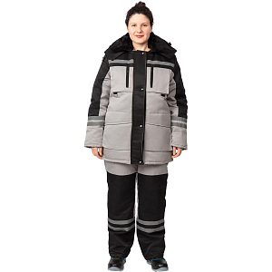 Костюм рабочий зимний жен з03-КПК сер/черн  52-54/170-176