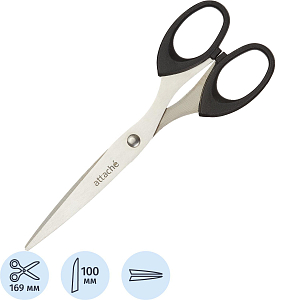 Ножницы Attache 169 мм с пластик. эллиптическими ручками,цвет черный