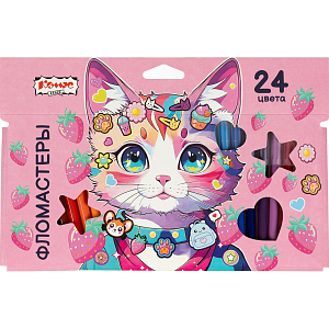 Фломастеры Комус Класс Kitty stickers 24 цв. в наб.,вентилир.,картон.упак