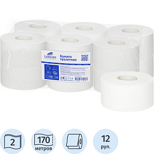 Бумага туалетная д/дисп Luscan Professional 2сл белая цел 170м 12рул/уп