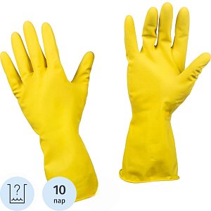Перчатки латексные резиновые желтые р-р М ЭКОНОМ (10 пар/уп)