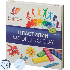 Пластилин классический Луч Классика 12 цв 240 г со стеком
