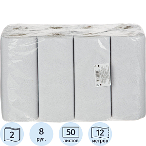 Полотенца бумажные белые втор 2 сл, 12 м, 8 шт/уп_Л