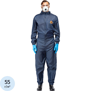 Комбинезон многоразовый защитный с капюшоном JetaSafety JPC75b синий р.М