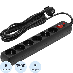 Сетевой фильтр Buro 600SH-16-5-B 5м (6 розеток) черный