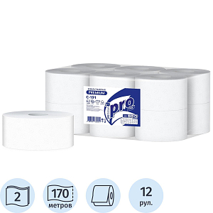 Бумага туалетная д/дисп Protissue 2сл белая цел 170м 12рул/уп_С191