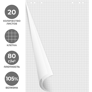 Бумага для флипчартов Блок клетка 67,5х98 20 лист. 5 бл/уп 80гр.