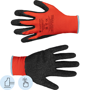 Перчатки защитные TOPFORT п/э с текстурир. латексным покр. красные р.9(L)
