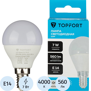 Лампа светодиодная Topfort E14 7W 4000K шар