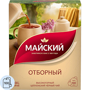 Чай Майский Отборный черный в пакетиках 2гx100шт 724403
