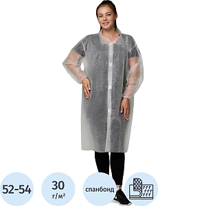 Халат н/с процед, рук.рез, лип, XL(52-54), пл 30, бел, Комус, 10шт/уп