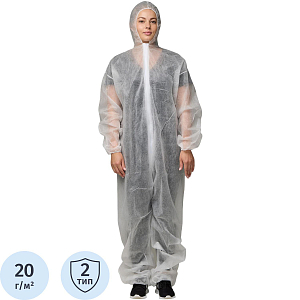 Комбинезон одноразовый Каспер, белый, 20 г/м2, р.ХXХL, кп