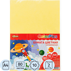Бумага цветная №1School А4,80л,10цв,тонированная в массе,пакет
