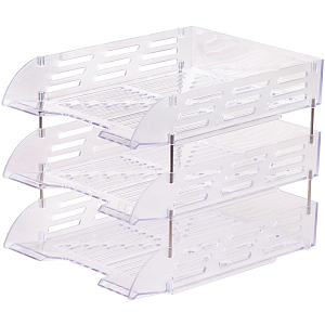 Лоток горизонтальный для бумаг Attache 3шт/наб на металл стерж прозрачный