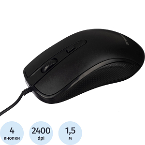 Мышь компьютерная черная, USB 800-2400DPi, 121,5x64x39мм BT-JM-001/E-M002A