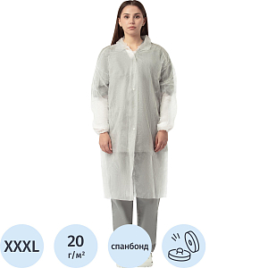 Халат процед однораз. рук.рез,на кнопках,XXXL,дл.110см,пл 20,белый,10шт/уп