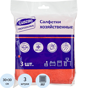 Салфетки хозяйственные Luscan Professional 300г/м2 30х30см 3шт/уп красные