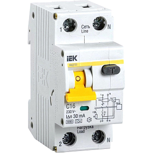 Выключатель автом. диф. тока IEK АВДТ-32 2п (1P+N) C 16А 30мА A 6кА