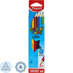 Карандаши цветные Maped COLOR'PEPS STAR,трехгранные,дерево,6 цв/наб,832002