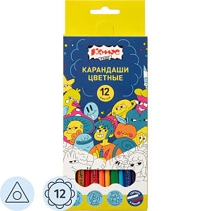 Карандаши цветные 12 цв/наб, 3-гранные Комус Класс Максики классические