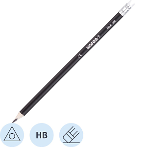 Карандаш чернографитный KORES трехгран. HB с ластиком 72шт/т