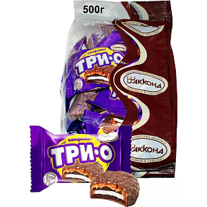 Конфеты ТРИО с печеньем, карамелью и начинкой со вкусом пломбира, 500г