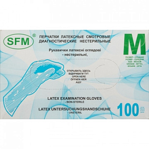 Перчатки мед. смотров. латекс. нестер. с пудрой SFM (М) 50пар/уп