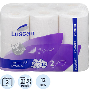 Бумага туалетная Luscan Comfort 2сл бел 100% цел 12рул/уп